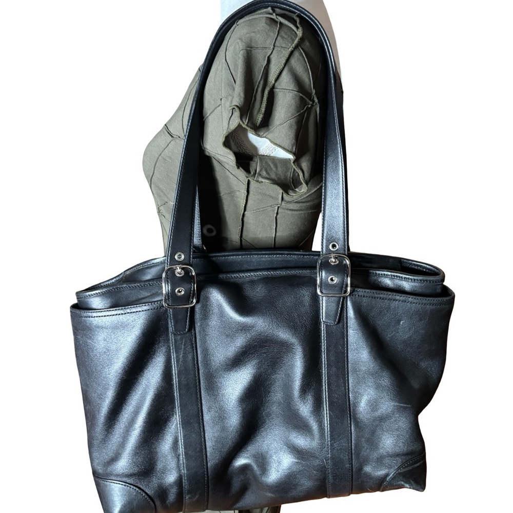 Coach Black Leather Shoulder Bag Carry All - Picture 2 of 8
